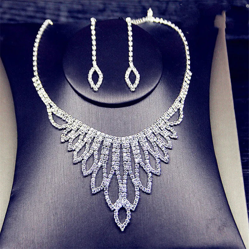 Geometric Rhinestone Tassel Necklace & Earrings Set