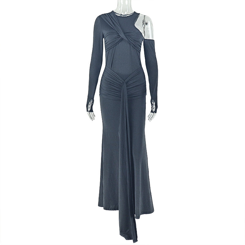 One-Shoulder Pleated Sheath Dress - Modern Chic