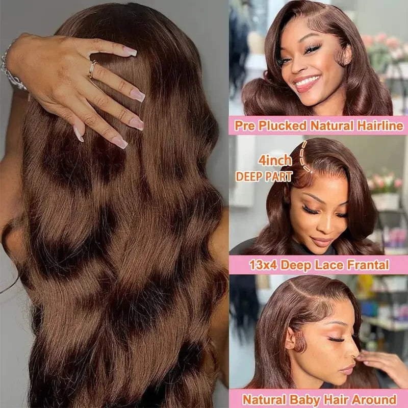 Chocolate Brown Body Wave HD Lace Front Wig