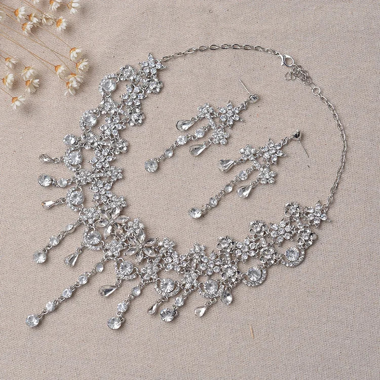 Luxury Crystal Flowers Bridal Jewellery Set – Necklace, Earrings & Tiara