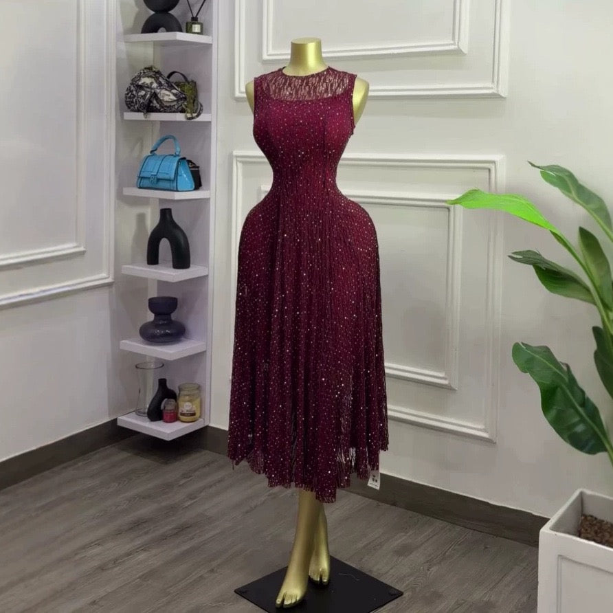 Sequin Fringe Midi Dress - Burgundy second angle