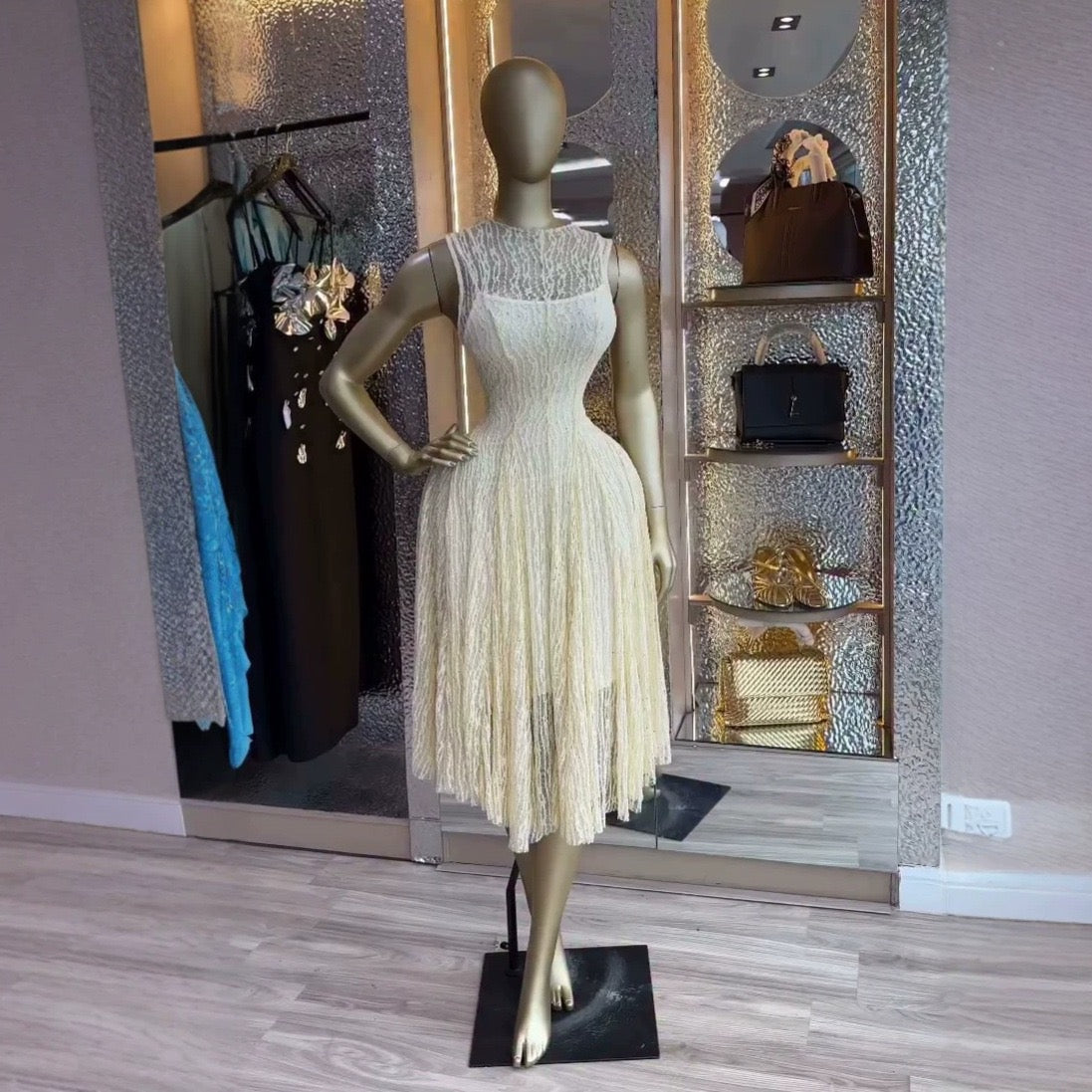 Sequin Fringe Midi Dress - Sage/Mint front view