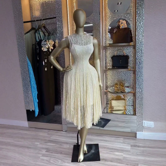 Sequin Fringe Midi Dress - Sage/Mint front view