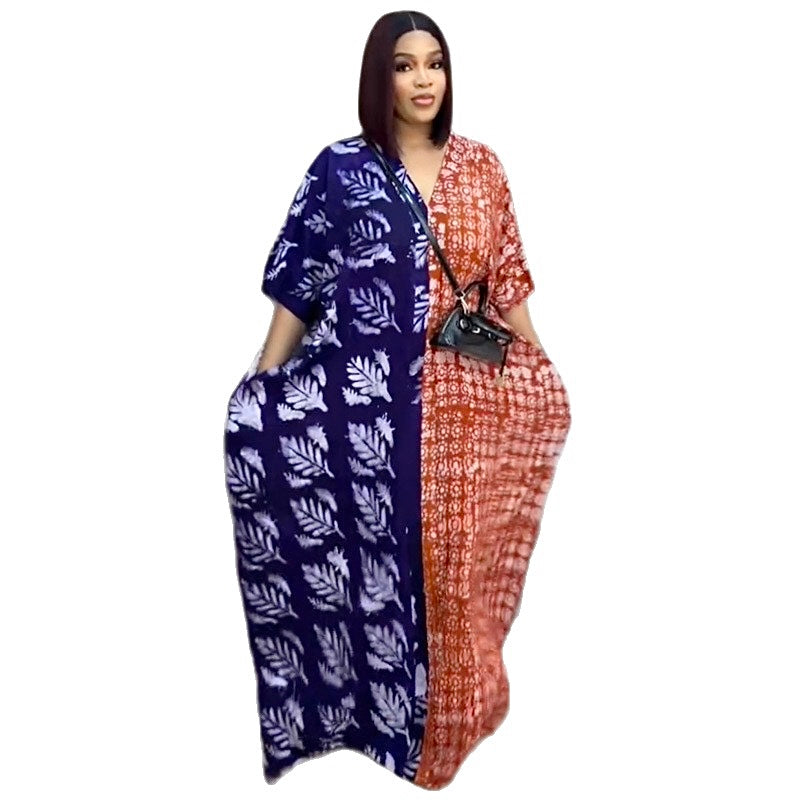 Leaf print colour block kaftan maxi dress - lifestyle