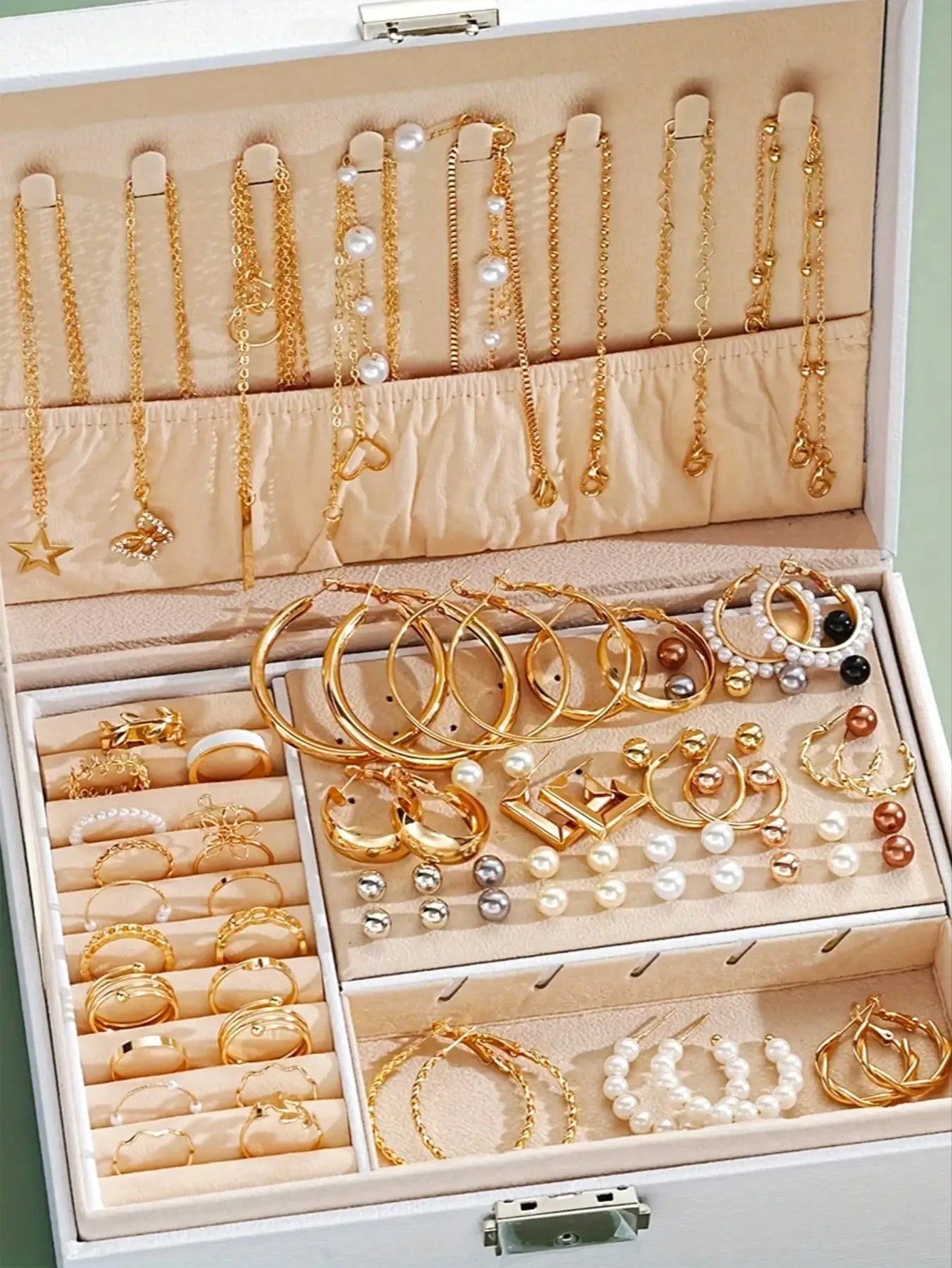 86pc Pearl Jewellery Set – Necklace, Earrings, Ear Studs & Rings Collection