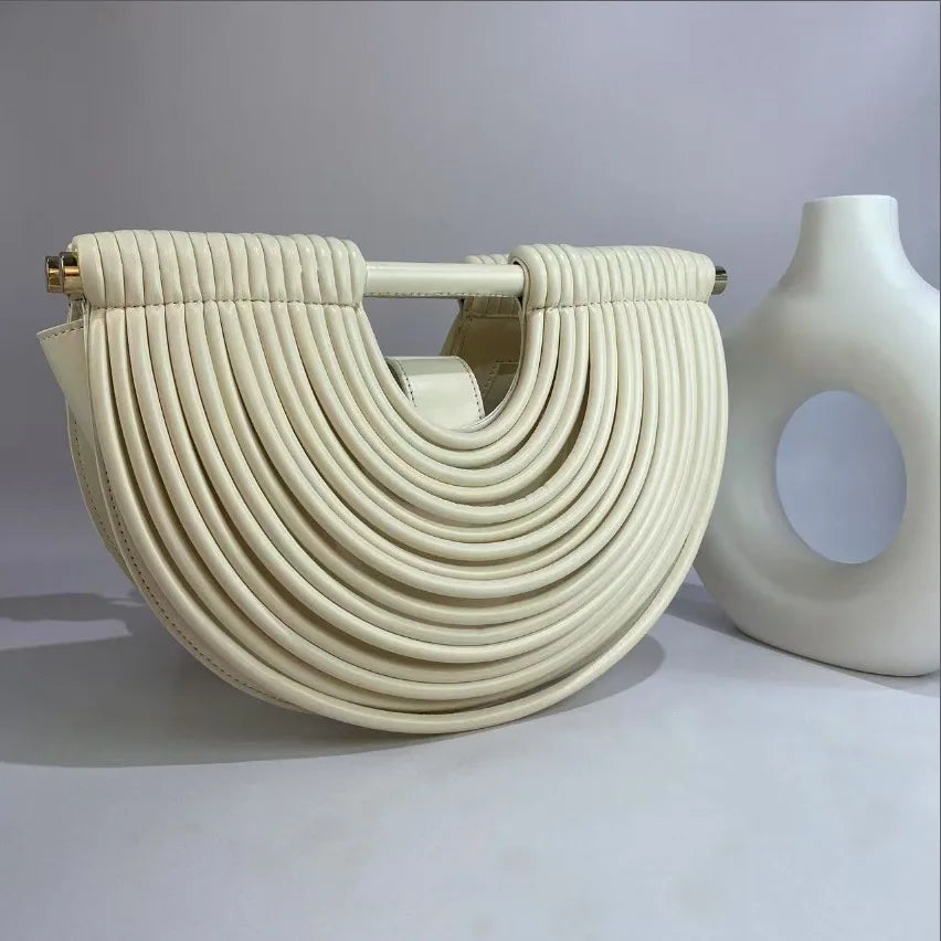 Gold Handwoven Noodle Hobo Bag – Luxury Half Round Evening Clutch
