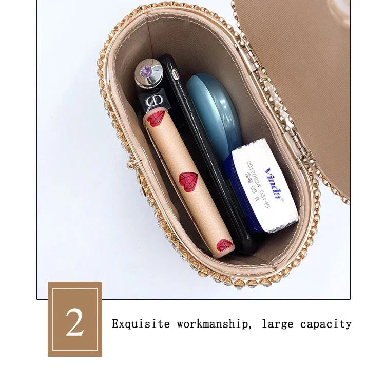 Luxe Pearl & Diamond Metallic Evening Bag