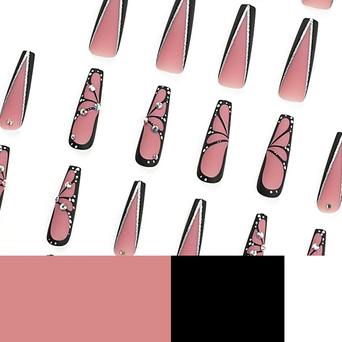 Pink Butterfly Glitter Press-On Nails - French Ballet