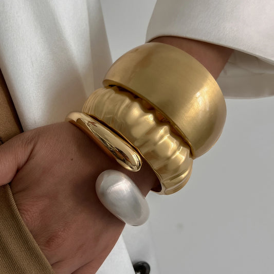 Punk Matte Chunky Open Bangle – Heavy Metal Geometric Cuff Bracelet