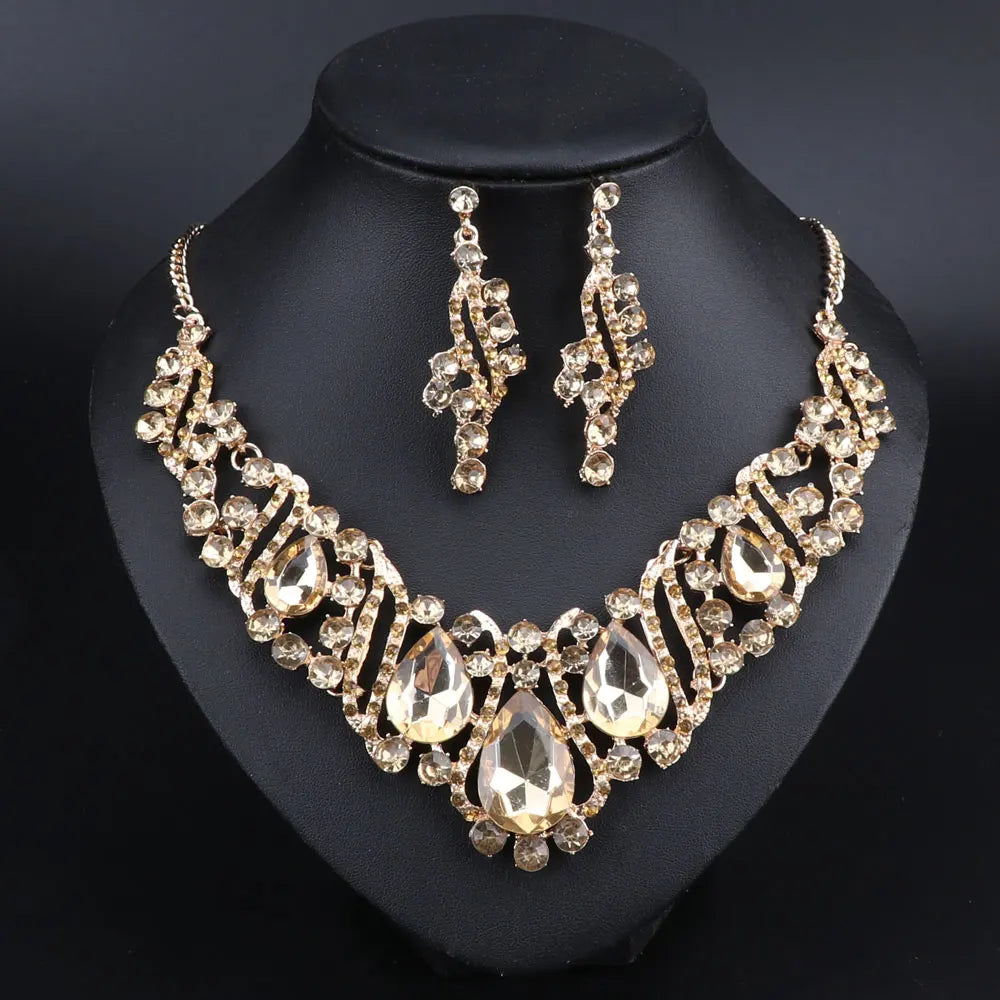 Crystal Gold Bridal Jewellery Set – Necklace & Earrings