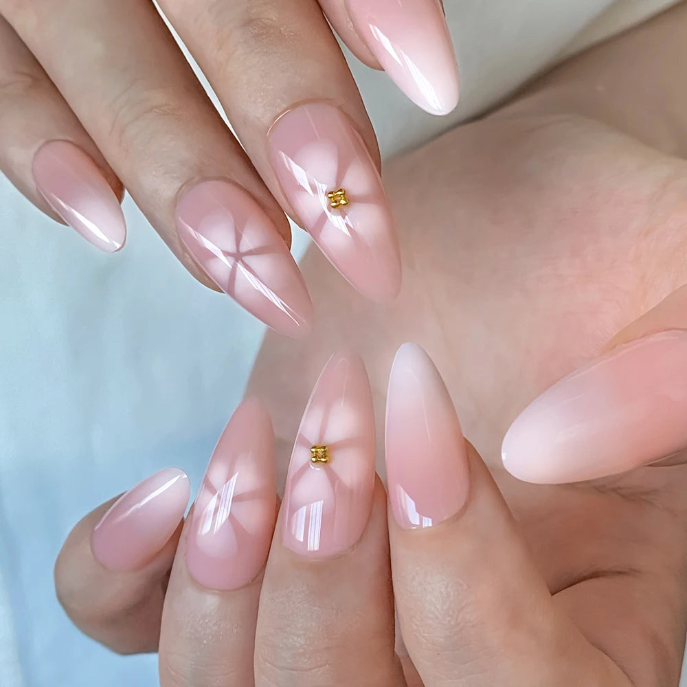 Retro Floral Gold Coffin Press-On Nails (24pcs)