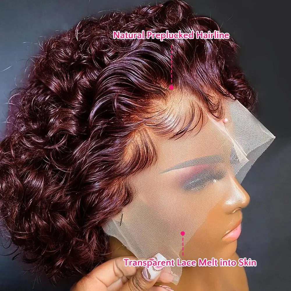 99J Burgundy Curly Pixie Cut Wig - 13x2 Lace Front