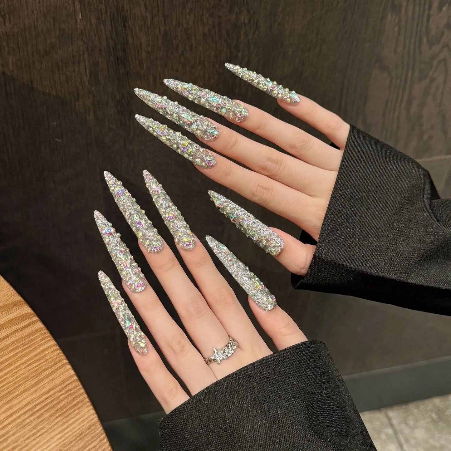Luxe Diamond Stiletto Press-On Nails – 10pcs Full Flash Crystal