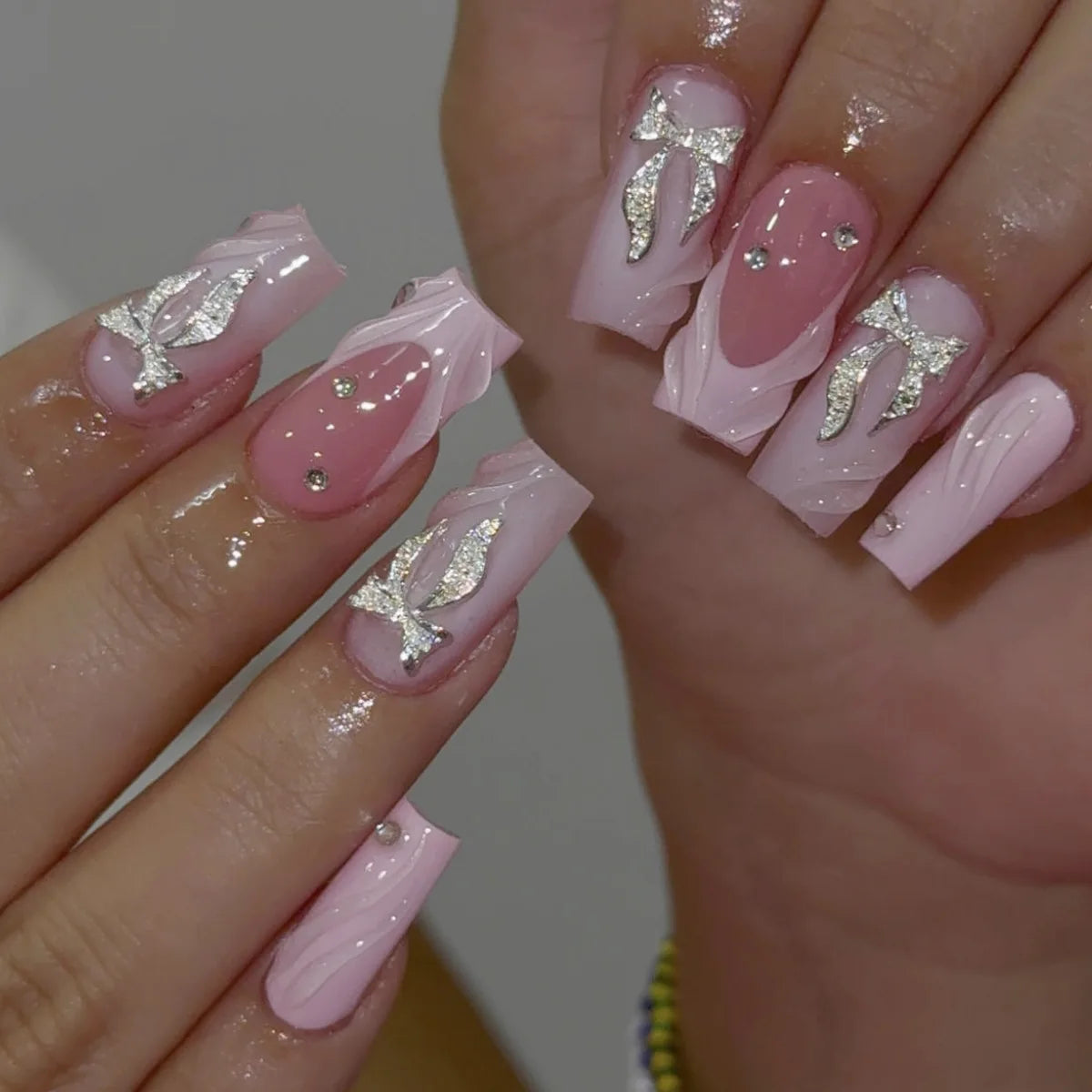 Diamond & Gold Butterfly Press-On Nails – 24pcs Long Elegant Acrylic
