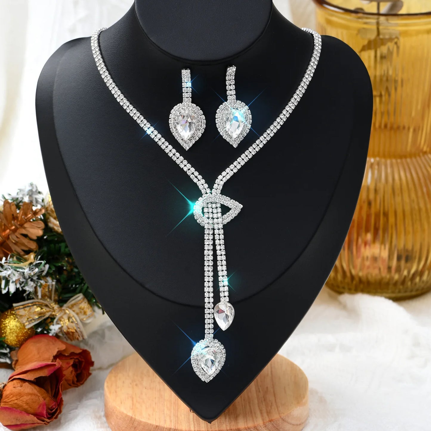 Rhinestone Claw Chain BBridal Set – Necklace & Earrings Wedding Jewellery