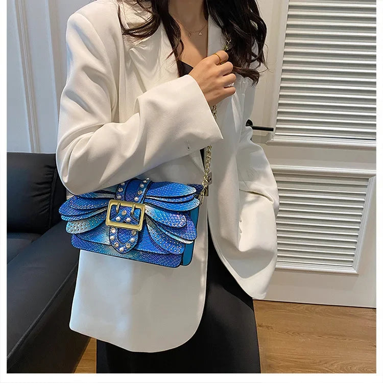 Dragonfly Wing Pearl Rivet Crossbody Bag