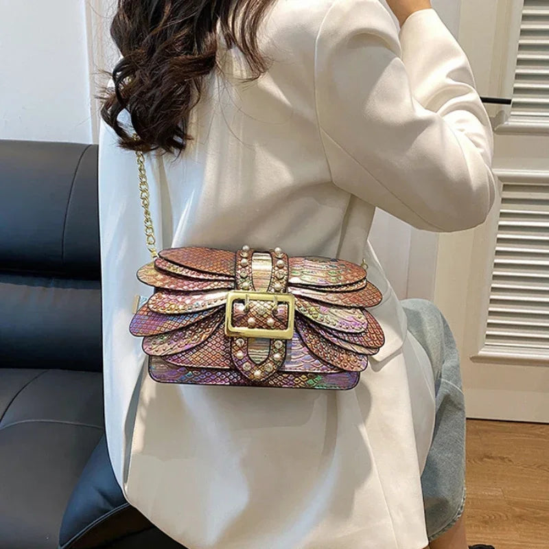 Dragonfly Wing Pearl Rivet Crossbody Bag