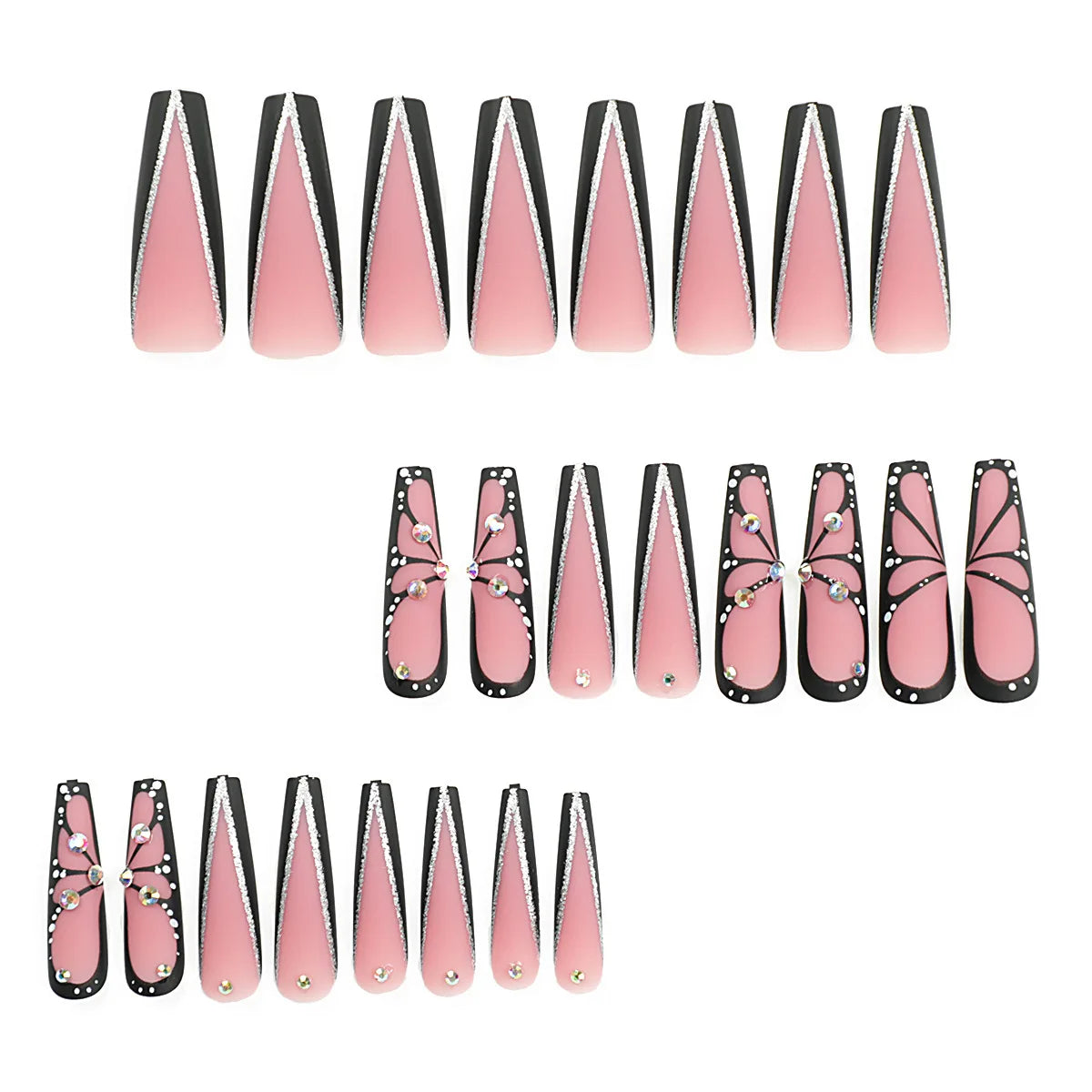 Pink Butterfly Glitter Press-On Nails - French Ballet