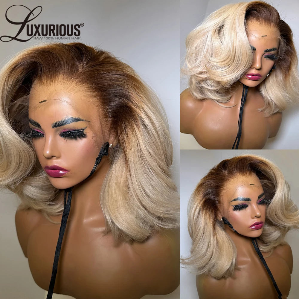Ombre Honey Blonde Bob Wig - Premium Human Hair