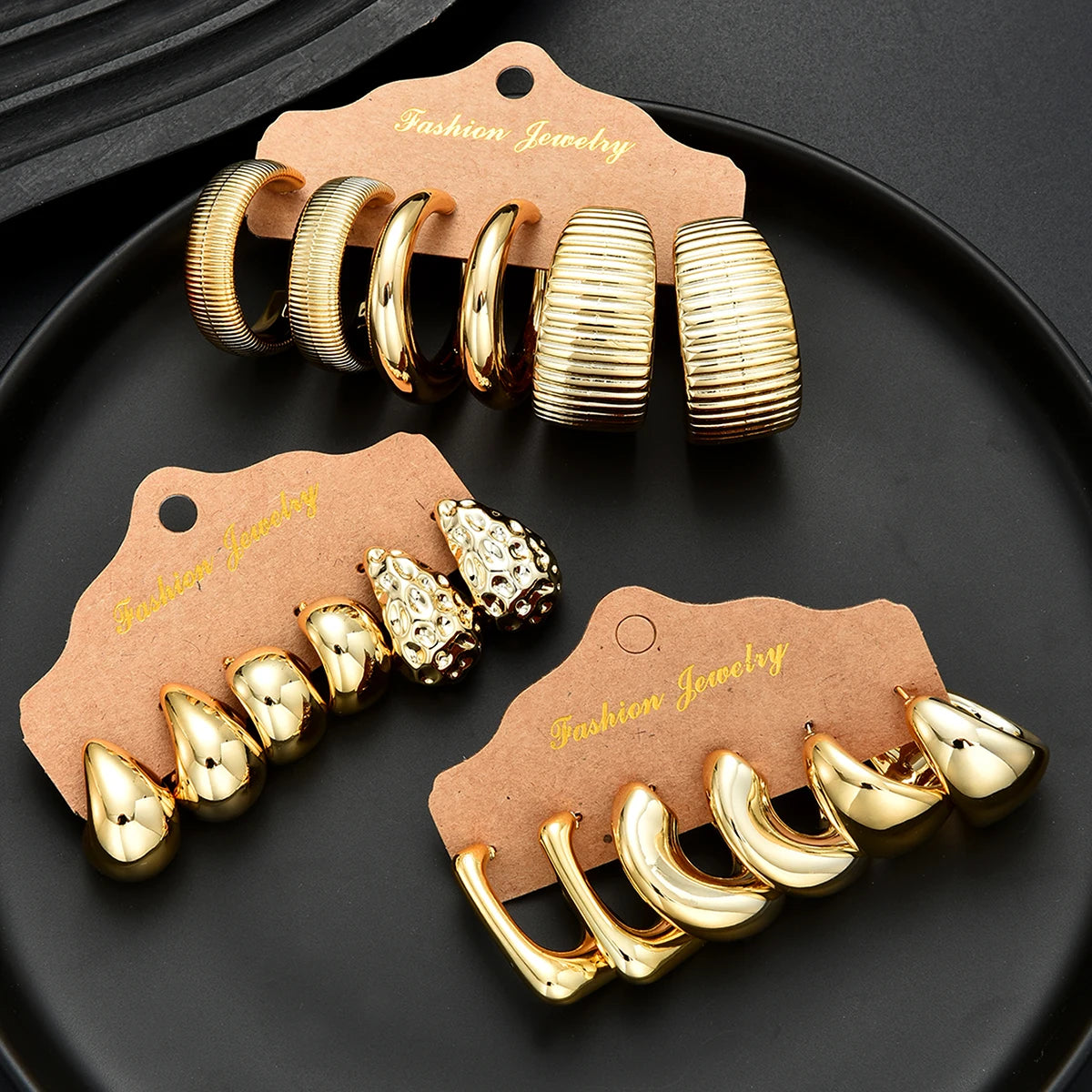 Waterdrop Hoop Earring Set – 18-Piece Gold & Silver Statement Earrings