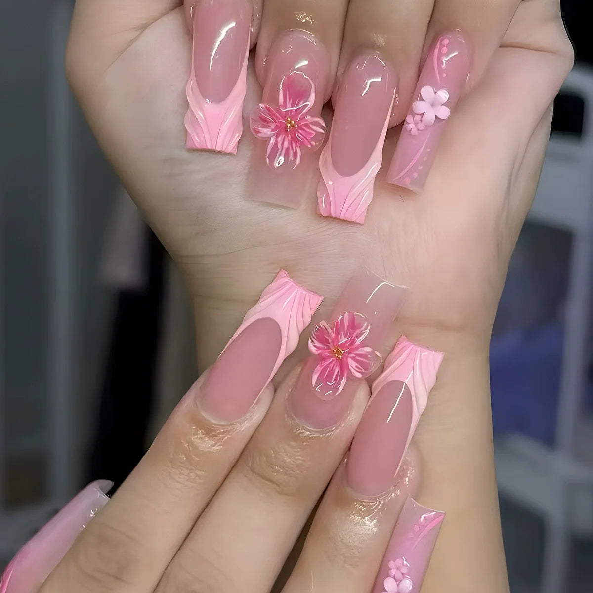 Pink Butterfly Glitter Press-On Nails - French Ballet