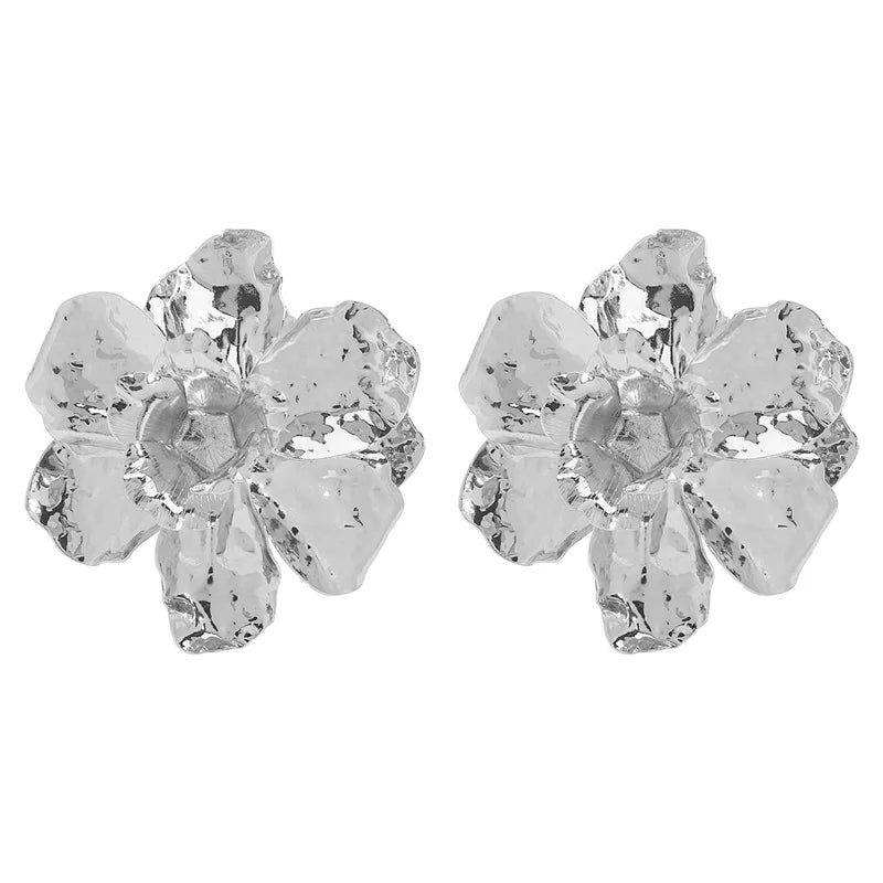 Metallic Folded Flower Drop Earrings