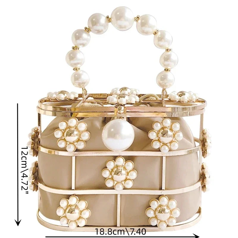 Luxe Pearl & Diamond Metallic Evening Bag