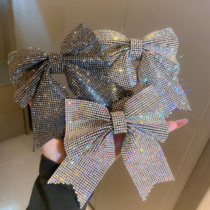 Jewelled Bow Spring Hair Clips – Korean-Inspired Glam Accessories