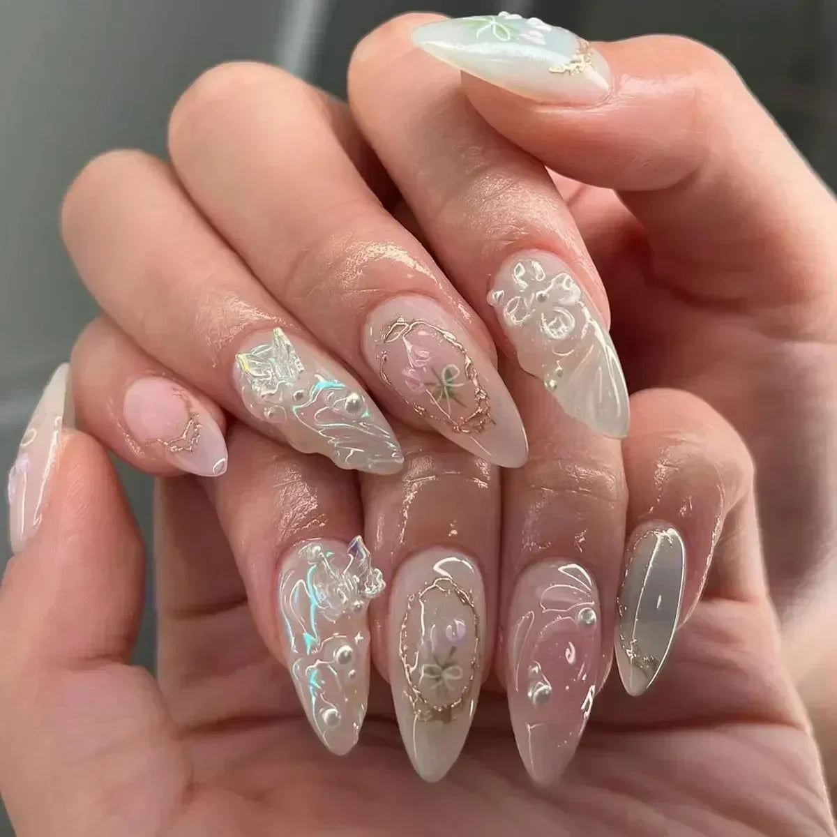 3D Love Glitter Pink Almond Press-On Nails (24pcs)