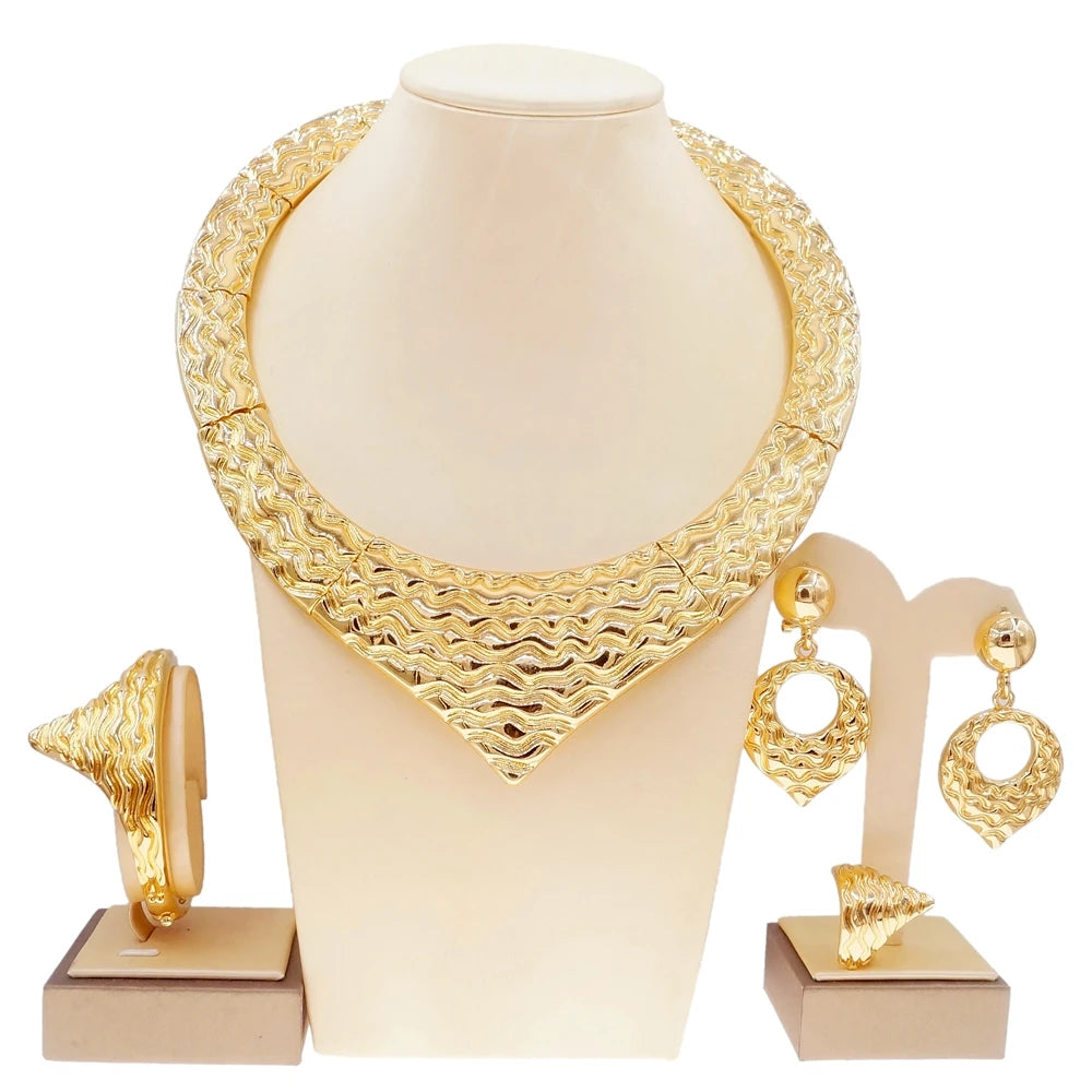 Luxe Dubai Gold Plated Jewellery Set - Necklace, Earrings, Bracelet & Ring