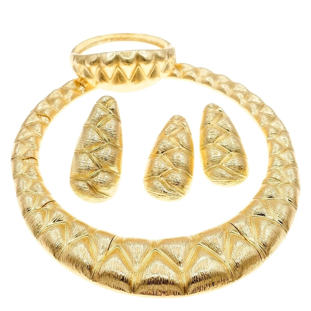 Luxury Brazil Gold Plated Jewellery Set – Necklace, Earrings, Ring & Bracelet