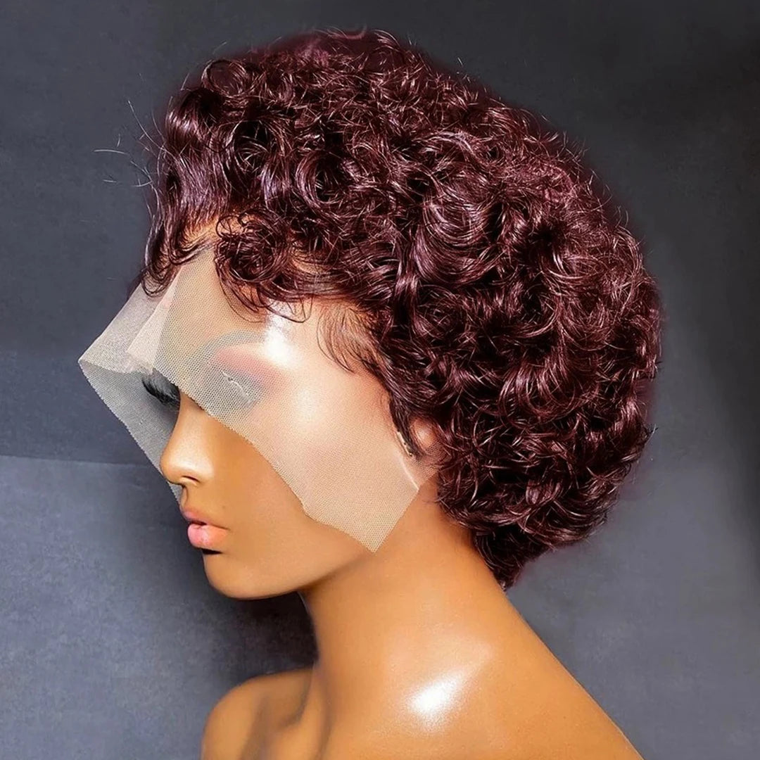 99J Burgundy Curly Pixie Cut Wig - 13x2 Lace Front