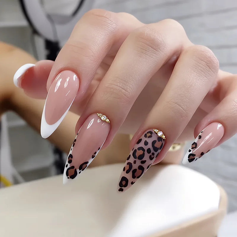 Metallic Gold Leopard Almond Press-On Nails (24pcs)