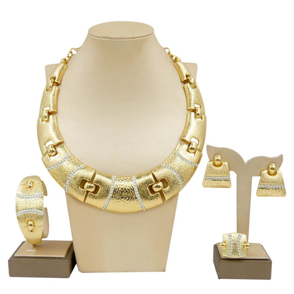 Luxe Dubai Gold Plated Jewellery Set - Necklace, Earrings, Bracelet & Ring