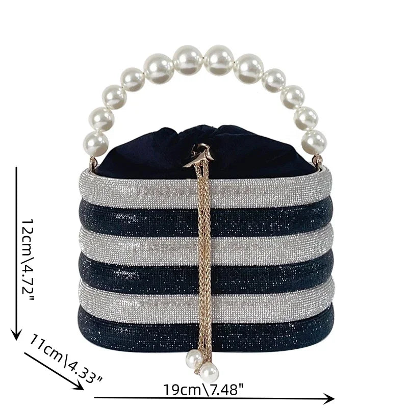 Luxe Pearl & Diamond Metallic Evening Bag