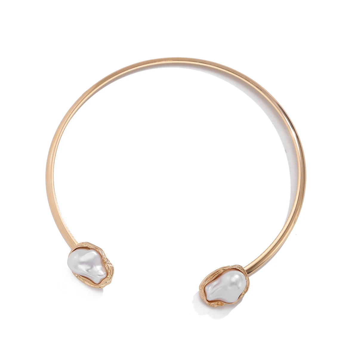 Baroque Pearl Collar Choker – Elegant Open Torques Necklace Gold & Silver