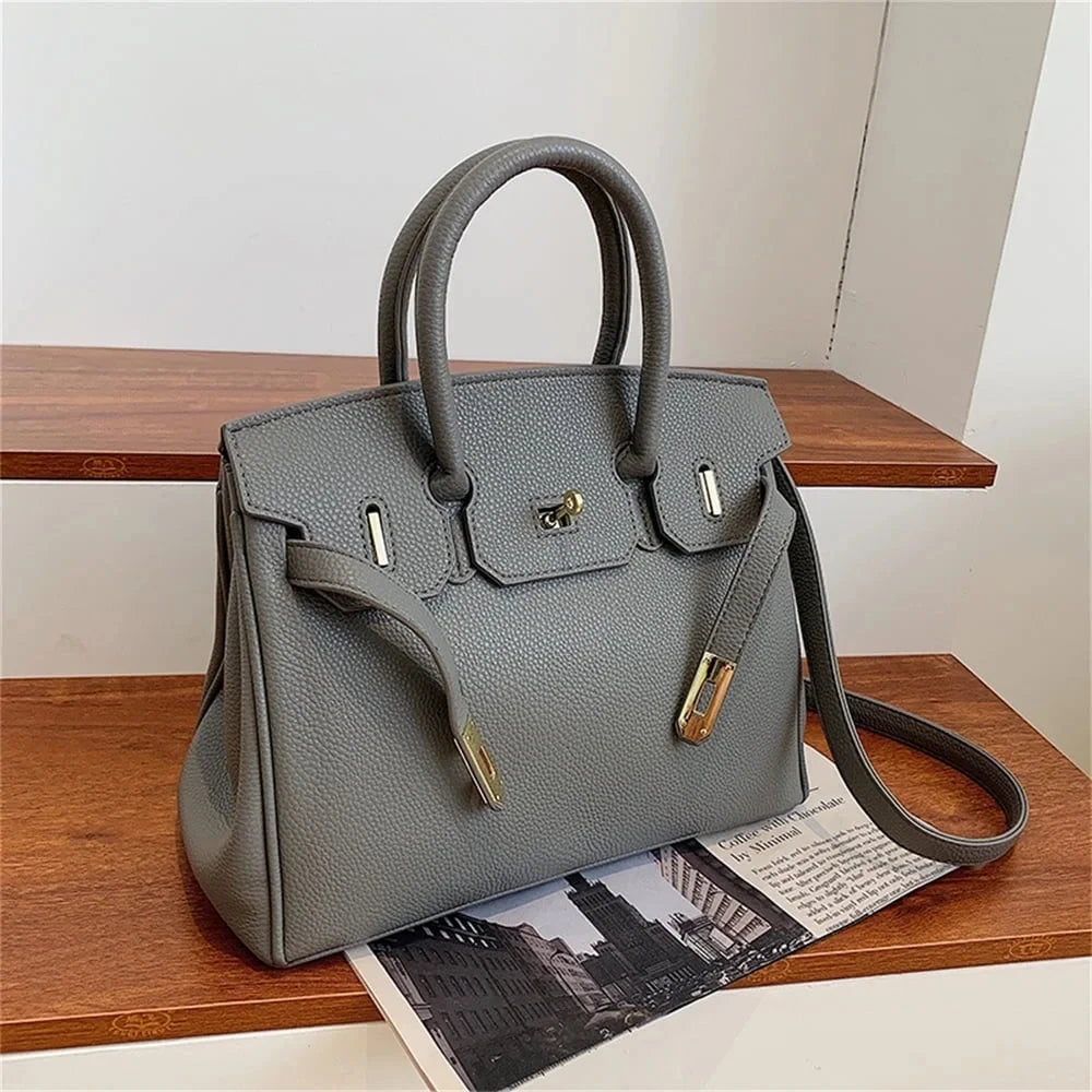 Belted Leather Clasp Tote