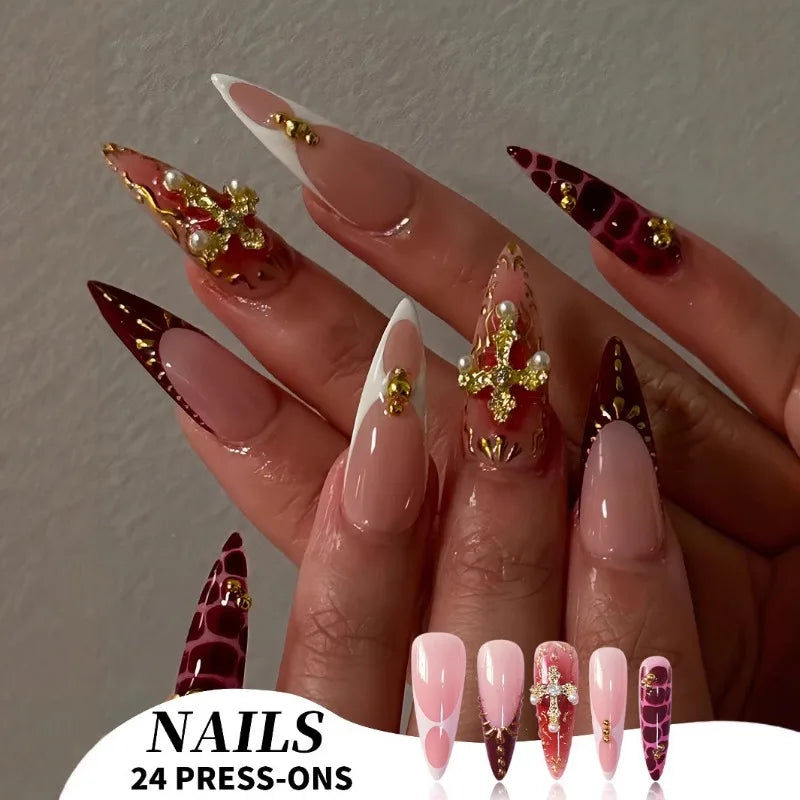 Metallic Gold Leopard Almond Press-On Nails (24pcs)