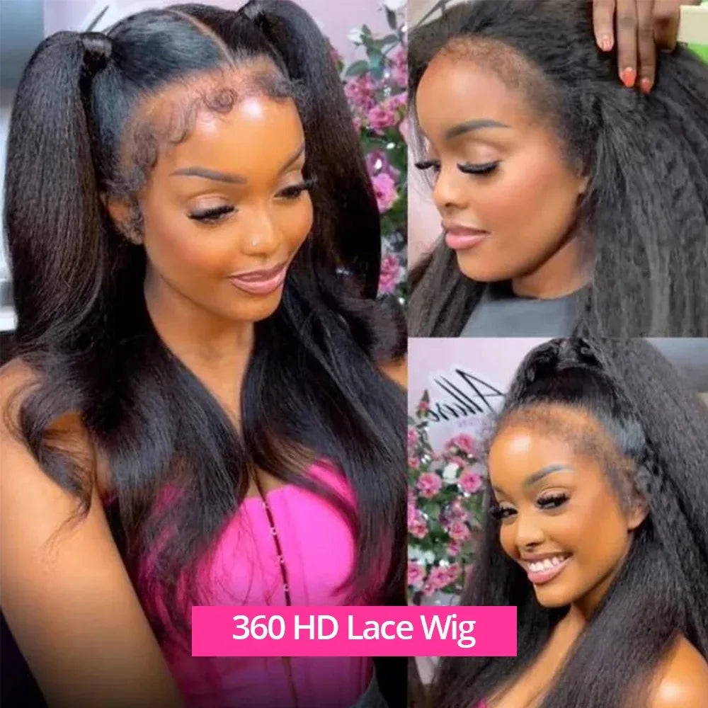 360 Invisi Strap Kinky Straight Wig - Full Lace Yaki 200% Density