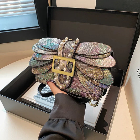 Dragonfly Wing Pearl Rivet Crossbody Bag