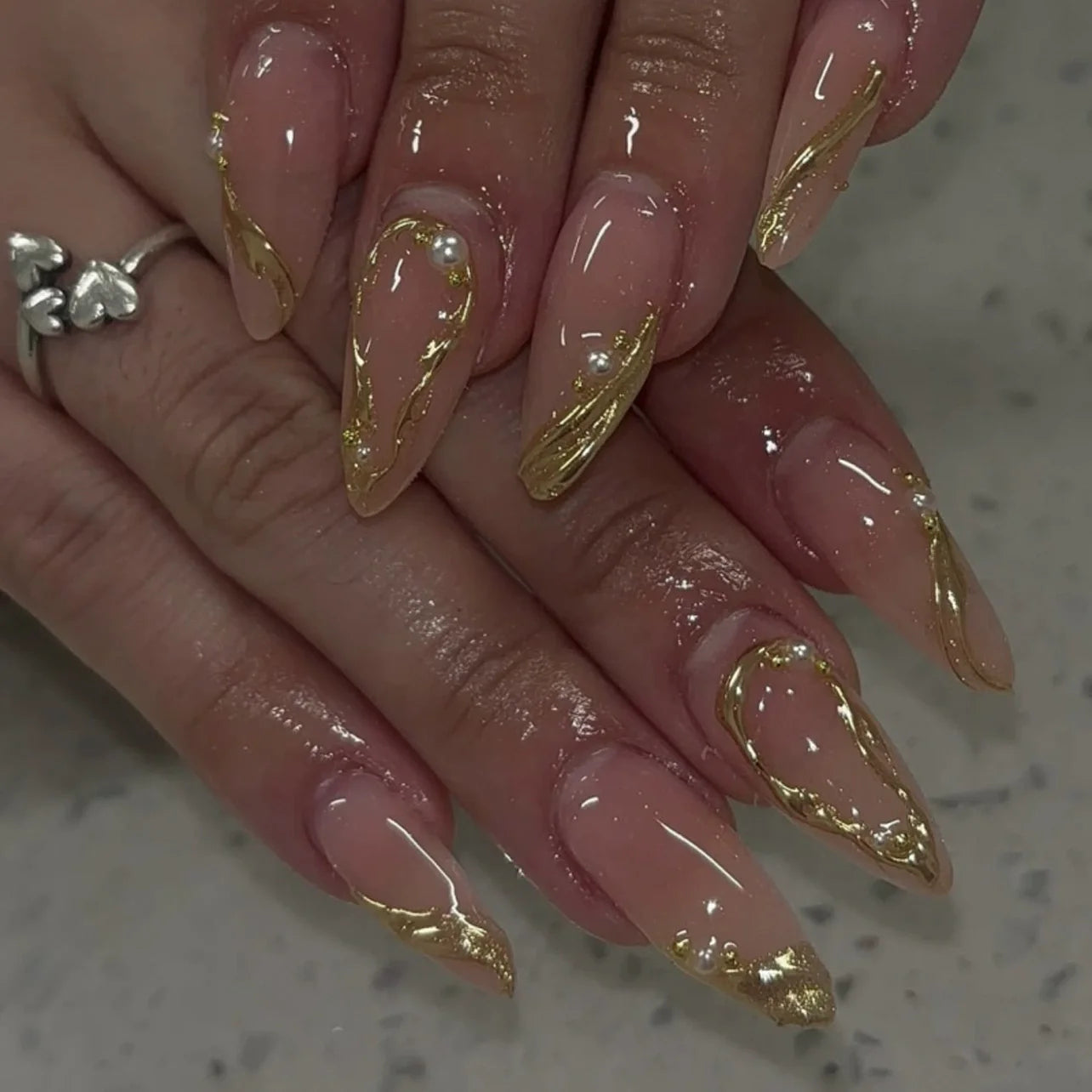 3D Love Glitter Pink Almond Press-On Nails (24pcs)