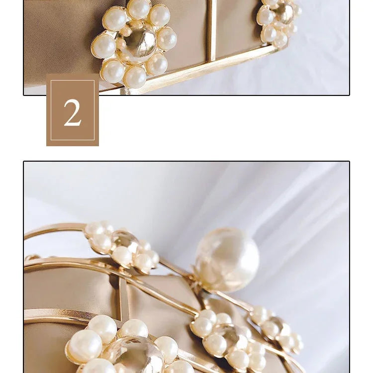 Luxe Pearl & Diamond Metallic Evening Bag