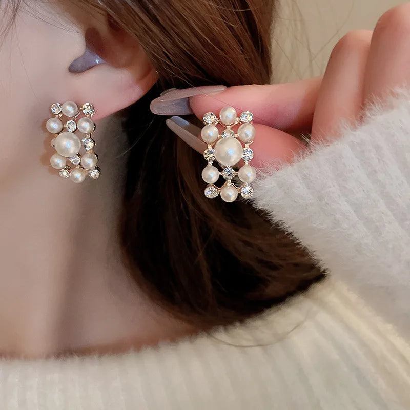 Pearl Rhinestone Choker Set – 3pcs Vintage Light Luxury Necklace & Earrings