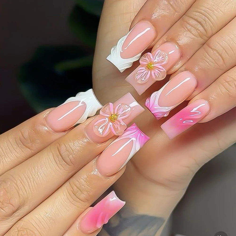 Retro Floral Gold Coffin Press-On Nails (24pcs)