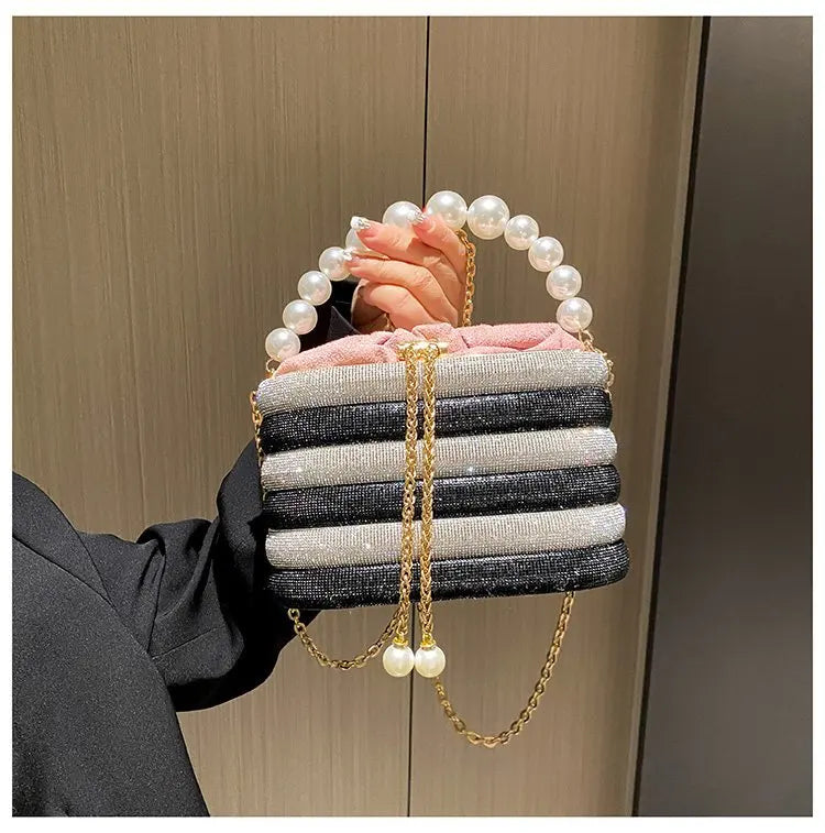 Luxe Pearl & Diamond Metallic Evening Bag