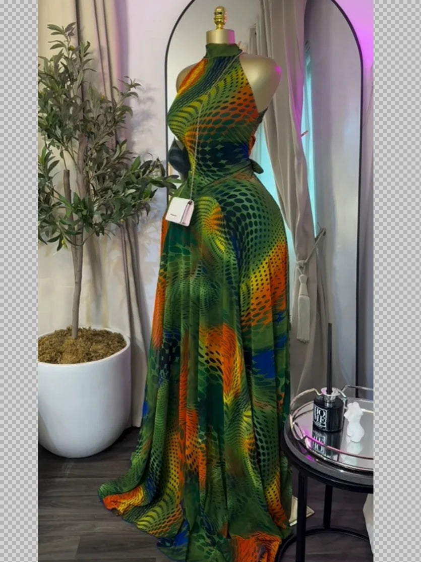 Sleeveless Mermaid Maxi Dress – Floral Print Floor-Length Evening Dress