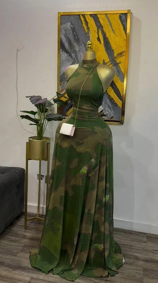 Sleeveless Mermaid Maxi Dress – Floral Print Floor-Length Evening Dress