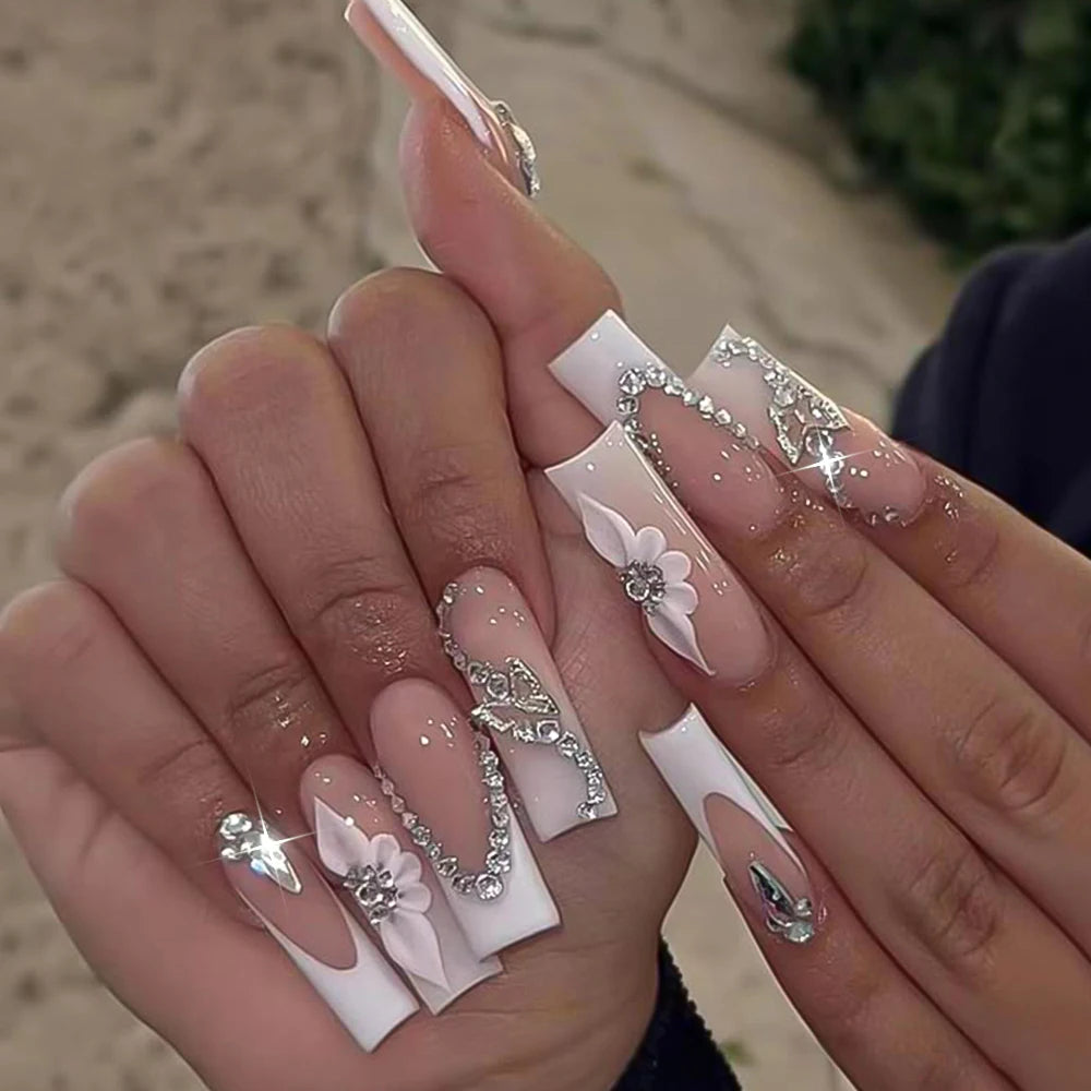 Retro Floral Gold Coffin Press-On Nails (24pcs)