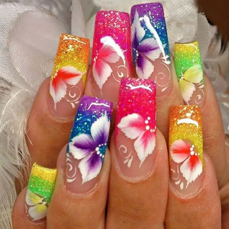 Pink Butterfly Glitter Press-On Nails - French Ballet