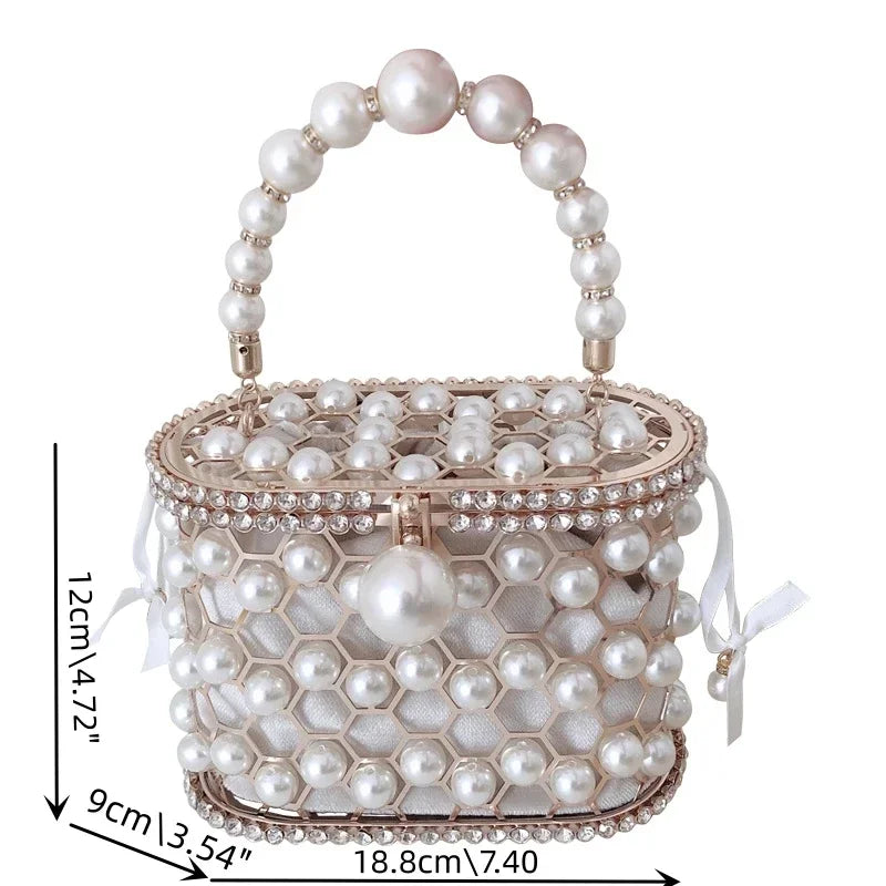 Luxe Pearl & Diamond Metallic Evening Bag